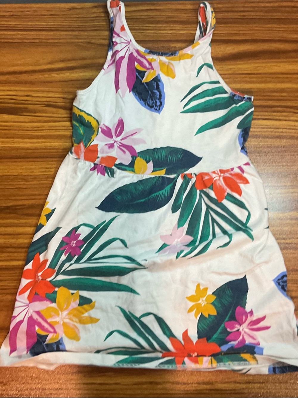 Old Navy White Tropical Floral Tank Dress with Green, Pink and Orange Accents